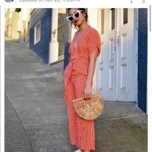 Faithful the Brand CEDRIC RED & WHITE CHECK GINGHAM CULOTTE WIDE LEG JUMPSUIT